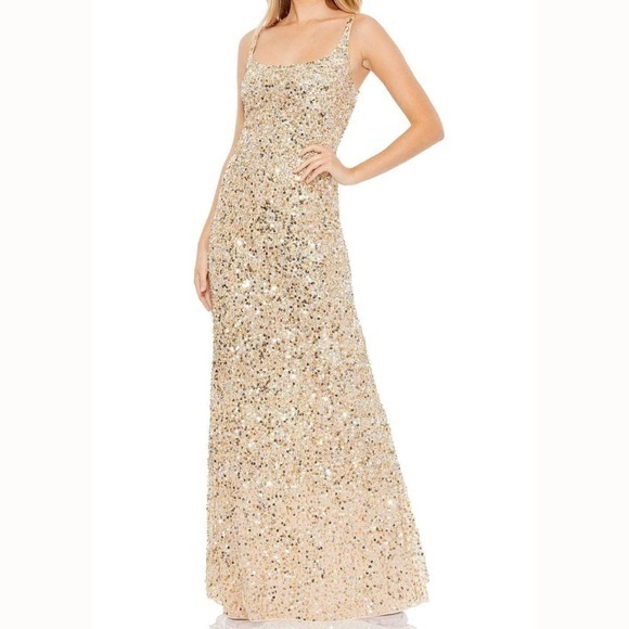 Mac Duggal. New Sequined Low Back Slip Gown. 10705
